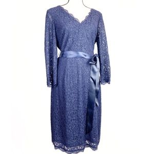 Adrianna Papell Navy Lace V Neck Cocktail Dress